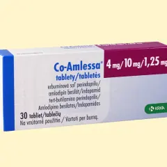 Opakowanie leku Co-Amlessa 4 mg/10 mg/1,25 mg na nadciśnienie.