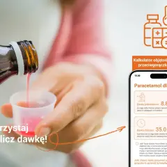 Dziecko dostaje syrop przeciwgorączkowy. Aplikacja pomaga wyliczyć dawkę, np. ibum.