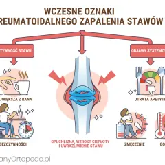 Wczesne objawy reumatyzmu: sztywność stawów, opuchlizna, zmęczenie, utrata apetytu i gorączka.