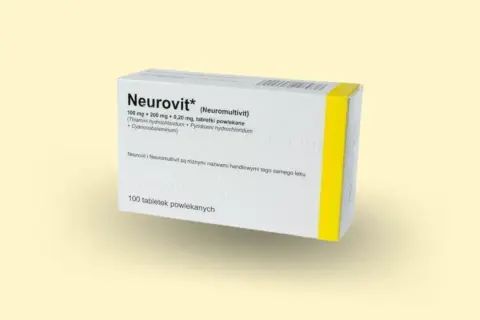 Opakowanie leku Neurovit 100 mg + 200 mg + 0,2 mg, zawierające 100 tabletek powlekanych.