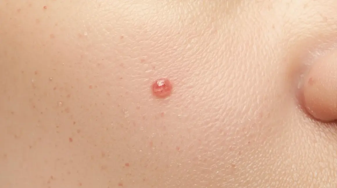 Zbliżenie na skórę z widocznym pieprzykiem, idealne do analizy podczas dermatoskopii.