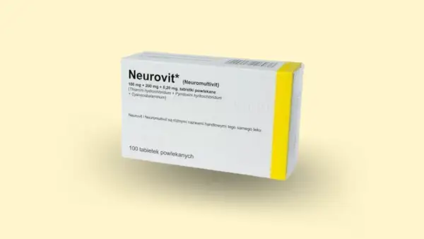 Opakowanie leku Neurovit 100 mg + 200 mg + 0,2 mg, zawierające 100 tabletek powlekanych.